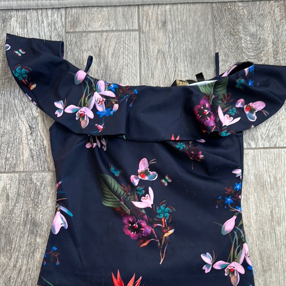 Ted Baker Floral Off-Shoulder Blouse - Navy and Pink